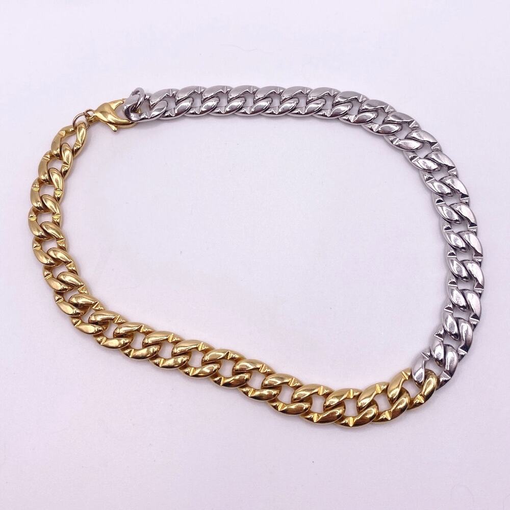 Vintage Two Metal Tone Cuban Link Necklace 14” - Picture 5 of 6